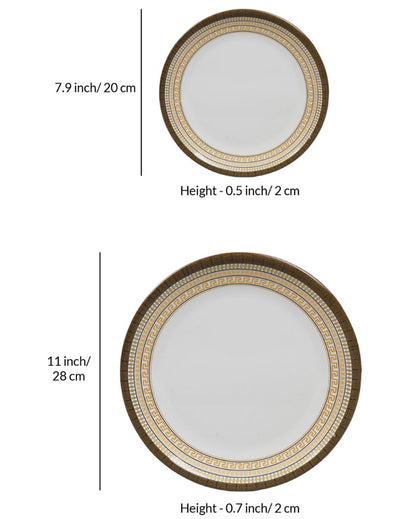 Aura White Gold Abstract Printed Melamine Dinner Set