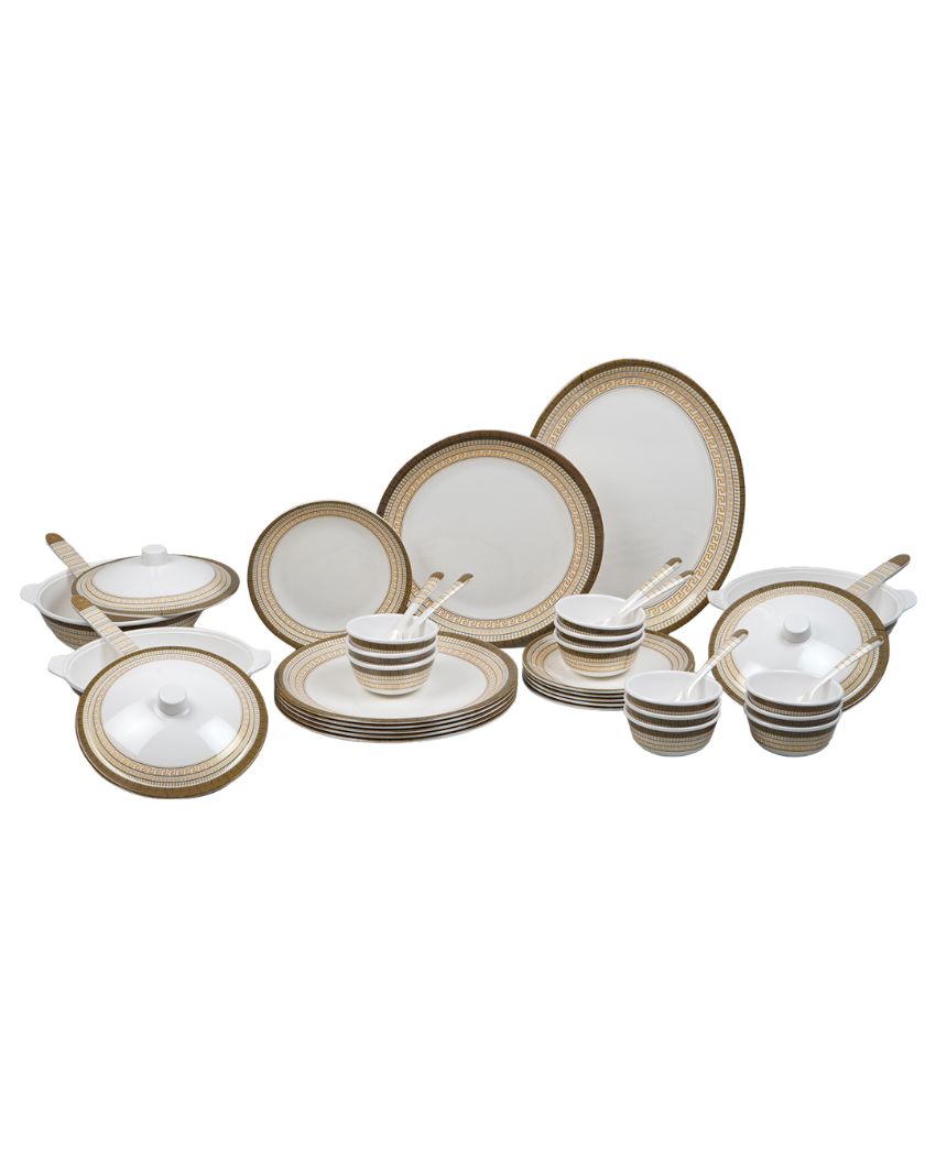 Aura White Gold Abstract Printed Melamine Dinner Set