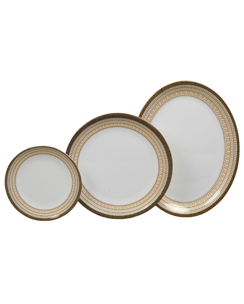 Aura White Gold Abstract Printed Melamine Dinner Set