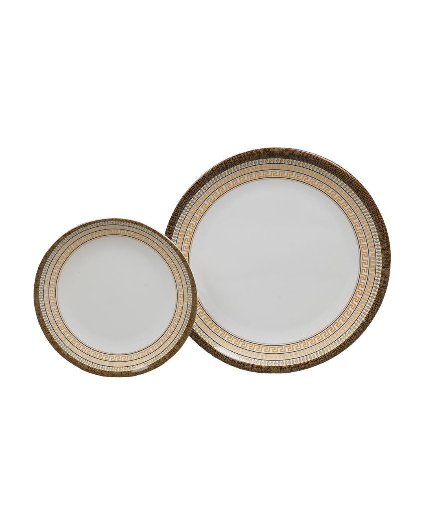 Aura White Gold Abstract Printed Melamine Dinner Set | 18 Pieces