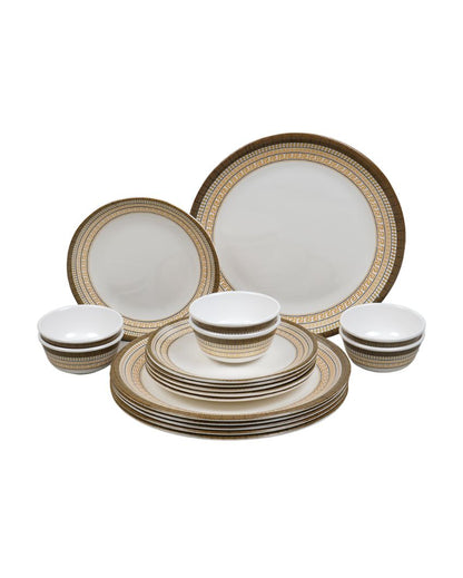 Aura White Gold Abstract Printed Melamine Dinner Set | 18 Pieces