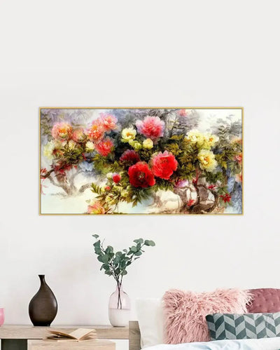 Beautiful Colorful Floral Floating Framed Canvas Wall Painting 24x12 inches