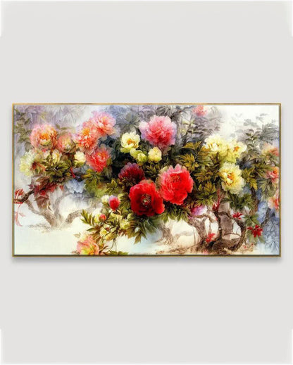 Beautiful Colorful Floral Floating Framed Canvas Wall Painting 24x12 inches