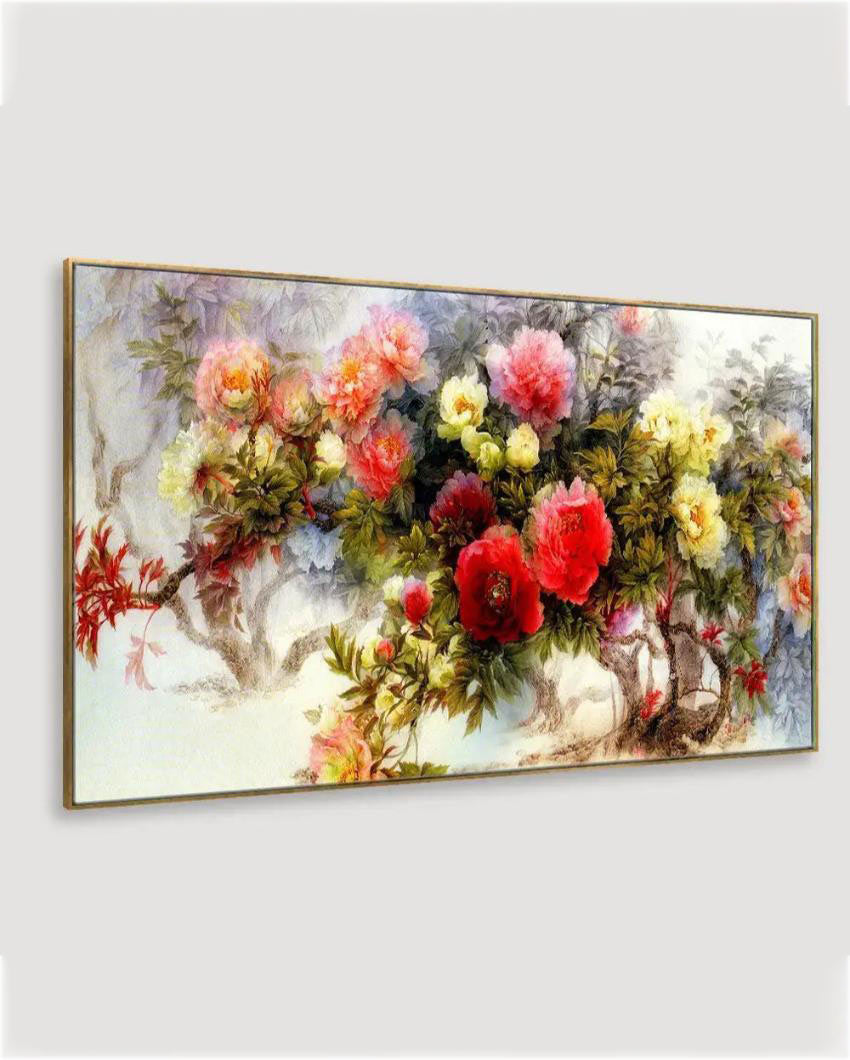 Beautiful Colorful Floral Floating Framed Canvas Wall Painting 24x12 inches