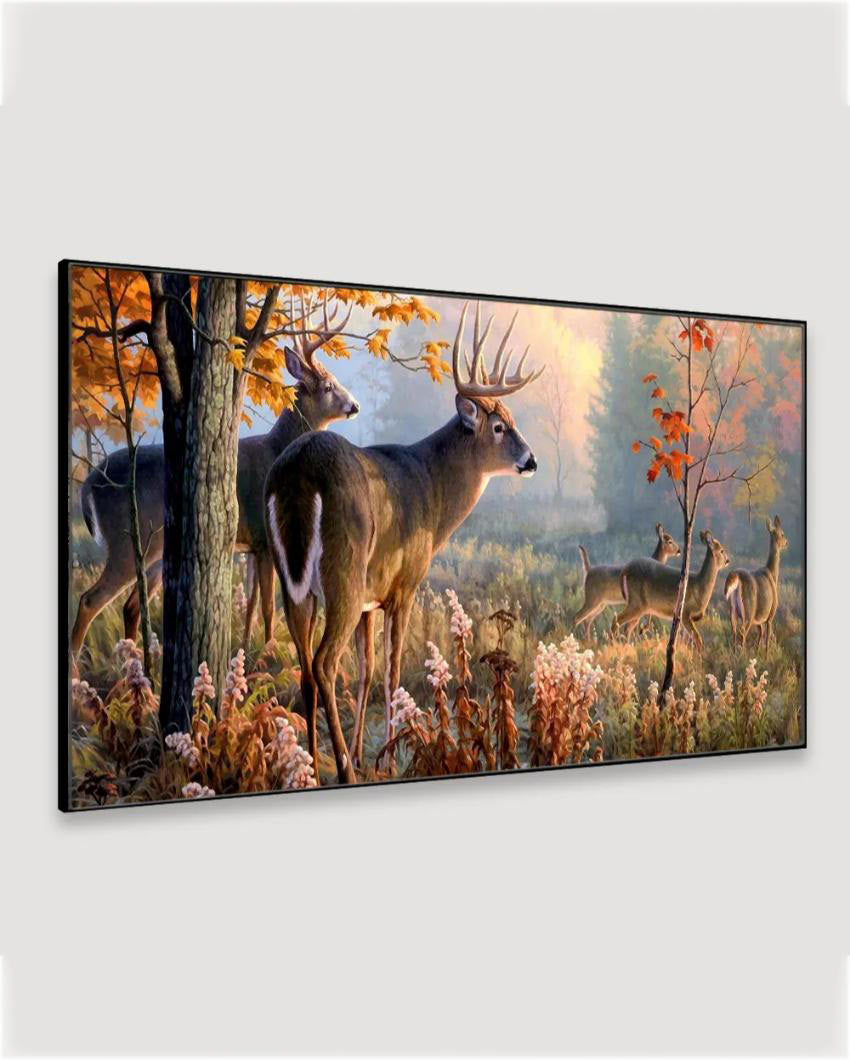 Deer in Forest Floating Framed Canvas Wall Painting 24x12 inches