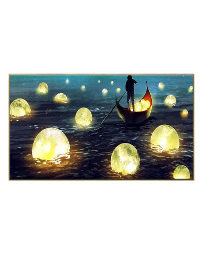 Lake of Moons Fantasy Floating Framed Canvas Wall Painting 24x12 inches