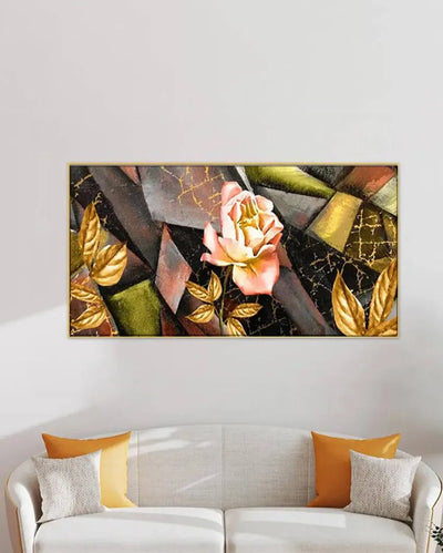 Abstract Yellow and Pink Rose Floating Framed Canvas Wall Painting 24x12 inches