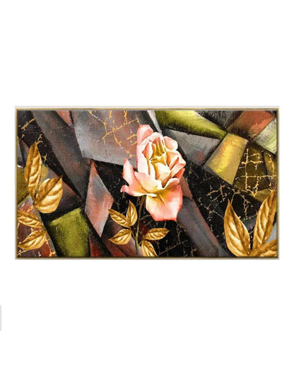 Abstract Yellow and Pink Rose Floating Framed Canvas Wall Painting 24x12 inches