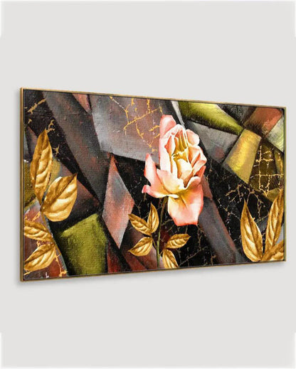 Abstract Yellow and Pink Rose Floating Framed Canvas Wall Painting 24x12 inches