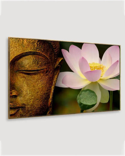 Lord Buddha with Lotus Spiritual Floating Framed Canvas Wall Painting 24x12 inches