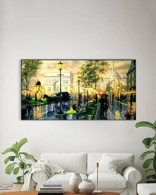 Paris Scenery Floating Framed Canvas Wall Painting 24x12 inches