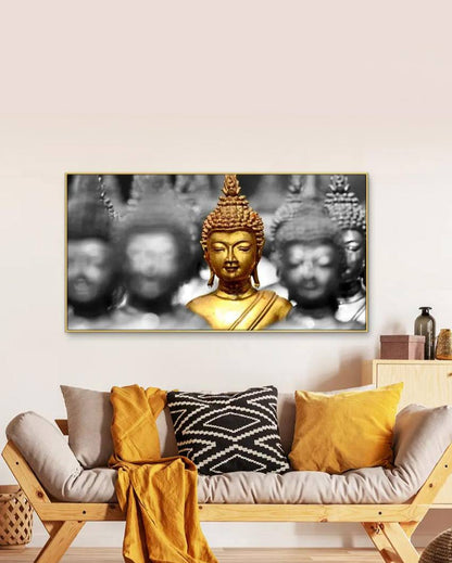 Golden Buddha Statues Spiritual Floating Framed Canvas Wall Painting 24x12 inches