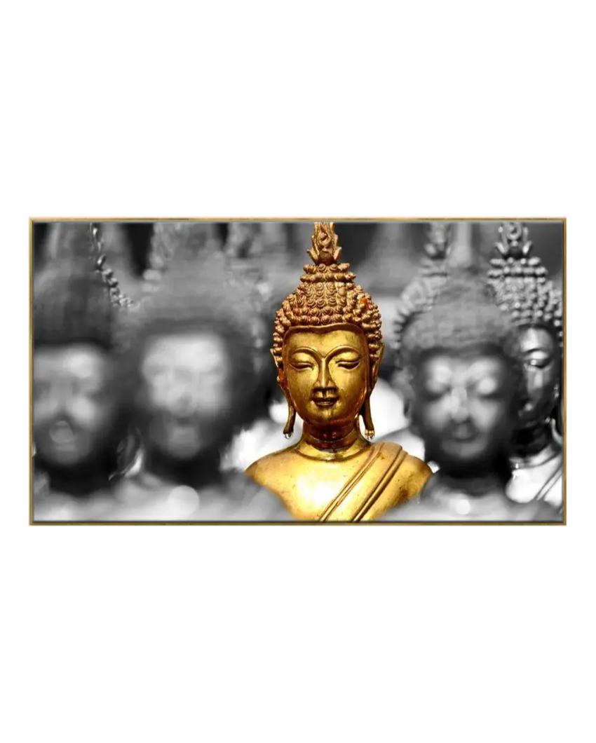 Golden Buddha Statues Spiritual Floating Framed Canvas Wall Painting 24x12 inches