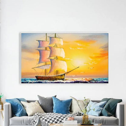 Beautiful Ship In The Sea Floating Framed Canvas Wall 24x12 inches