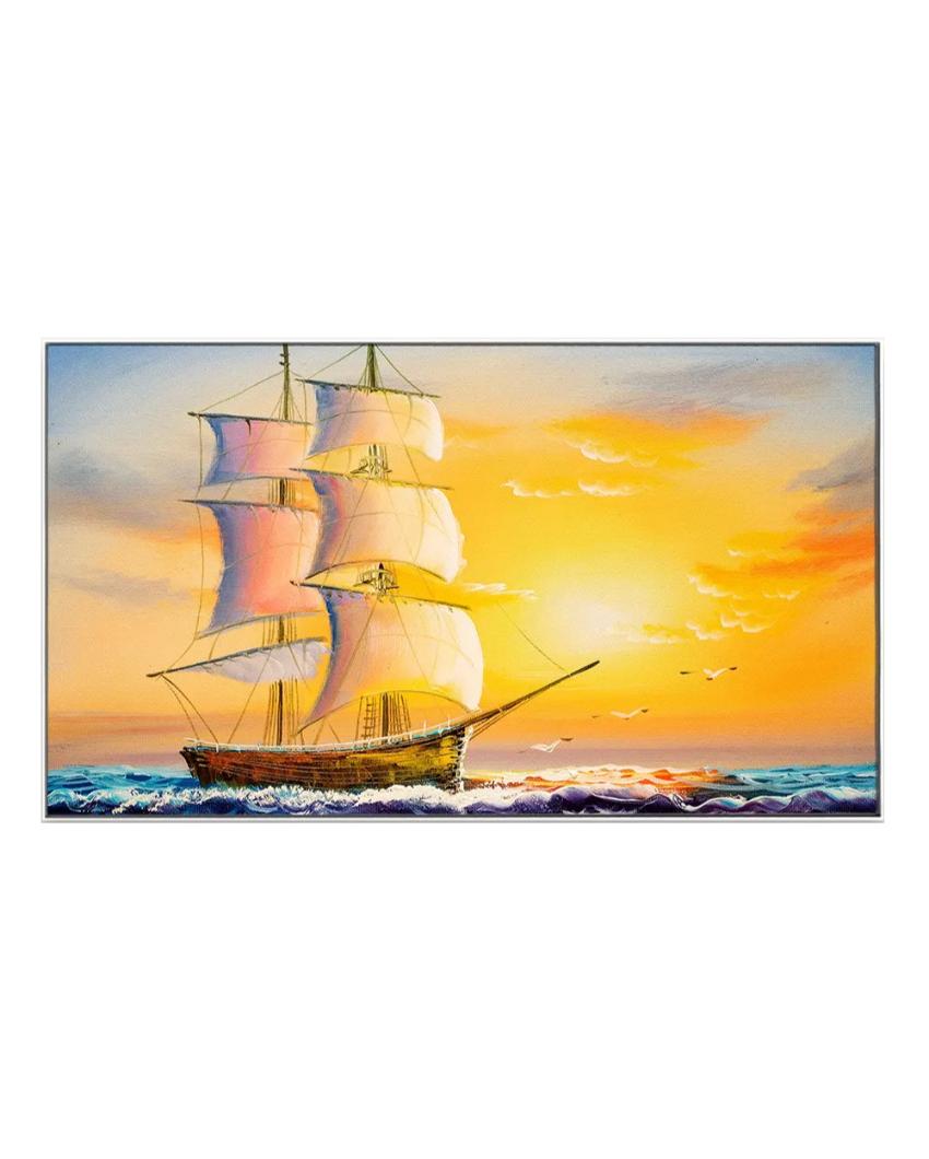 Beautiful Ship In The Sea Floating Framed Canvas Wall 24x12 inches