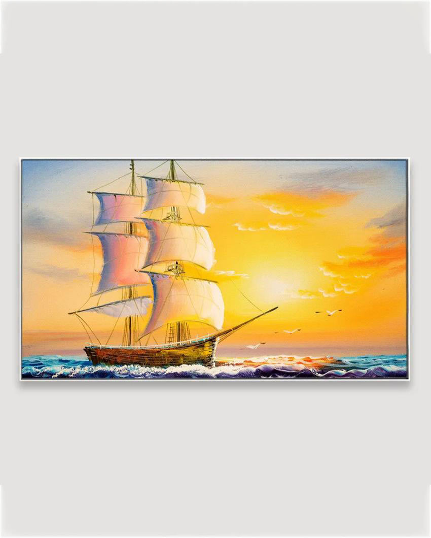 Beautiful Ship In The Sea Floating Framed Canvas Wall 24x12 inches