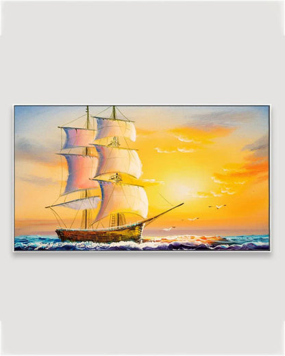 Beautiful Ship In The Sea Floating Framed Canvas Wall 24x12 inches