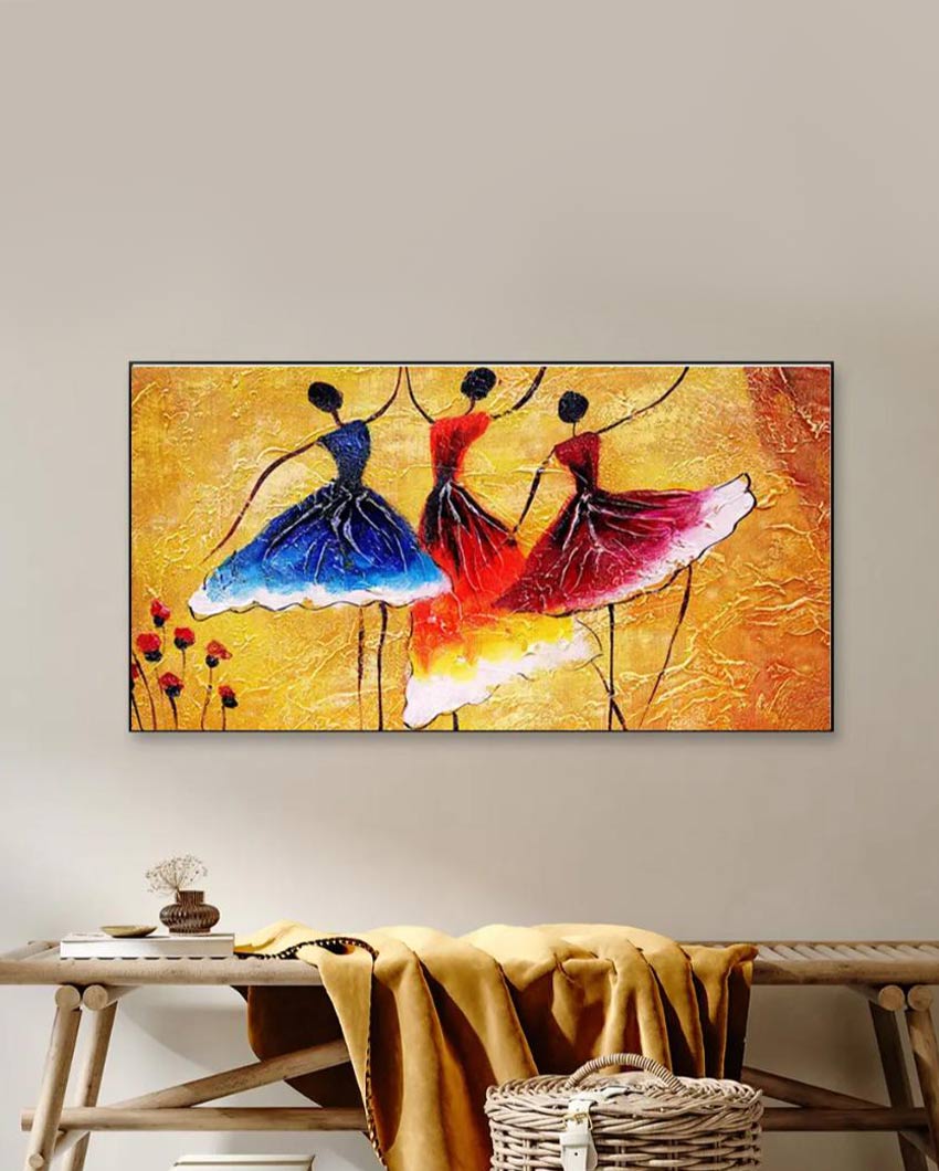 Spanish Ballerinas Dancing Dall Floating Framed Canvas Wall 24x12 inches
