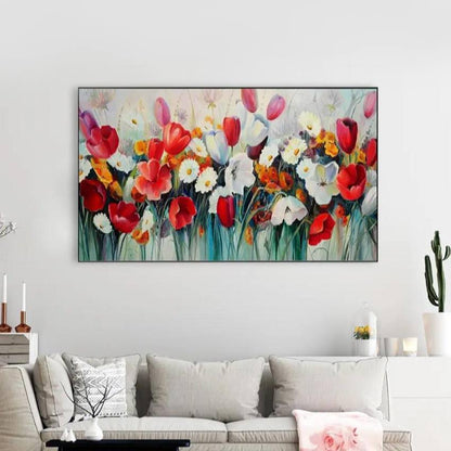 Beautiful Red Floral Floating Framed Canvas Wall Painting 24x12 inches