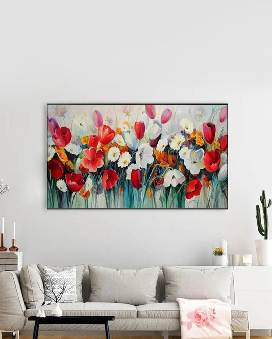 Beautiful Red Floral Floating Framed Canvas Wall Painting 24x12 inches