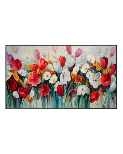 Beautiful Red Floral Floating Framed Canvas Wall Painting 24x12 inches