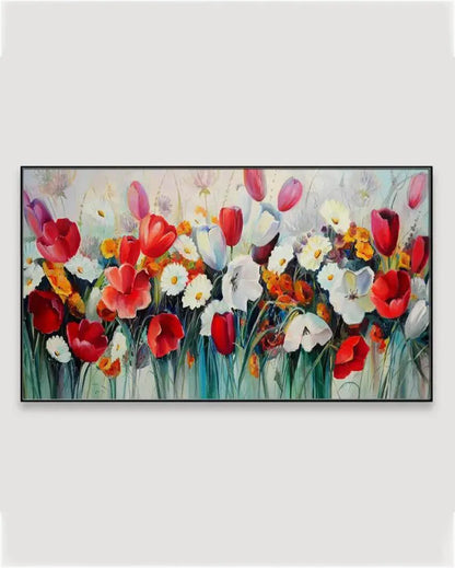 Beautiful Red Floral Floating Framed Canvas Wall Painting 24x12 inches