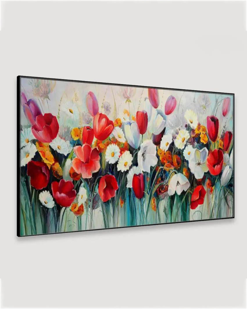 Beautiful Red Floral Floating Framed Canvas Wall Painting 24x12 inches