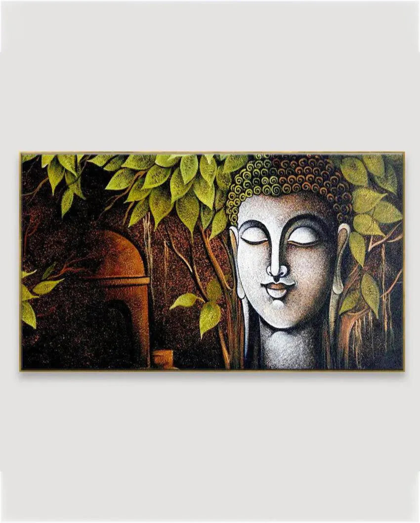 Buddha and the Bodhi Tree Floating Framed Canvas Wall Painting 24x12 inches