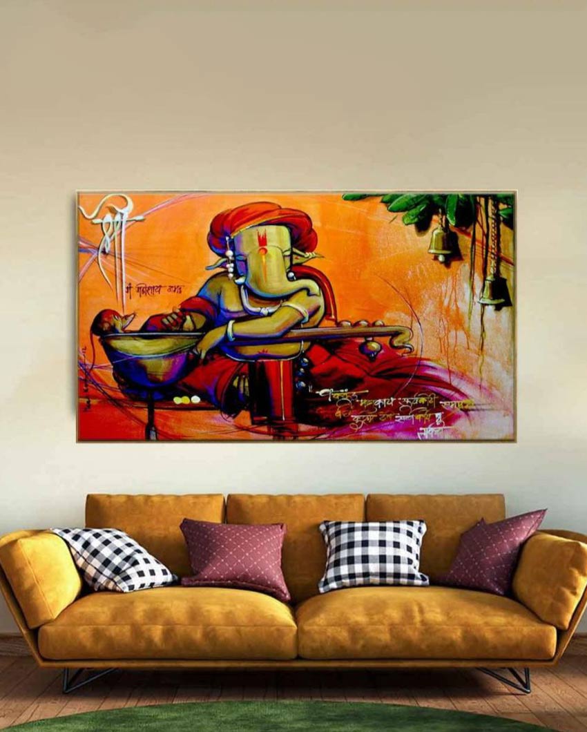 Beautiful Ganesha Floating Framed Canvas Wall Painting 24x12 inches