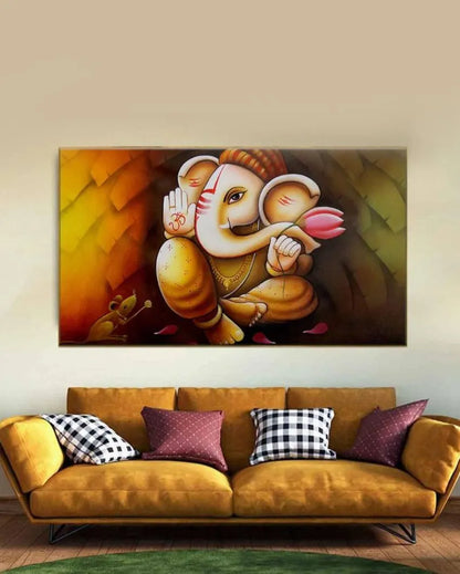 Auspicious Ganesha Floating Framed Canvas Wall Painting 24x12 inches