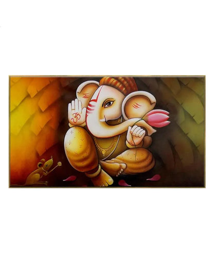 Auspicious Ganesha Floating Framed Canvas Wall Painting 24x12 inches