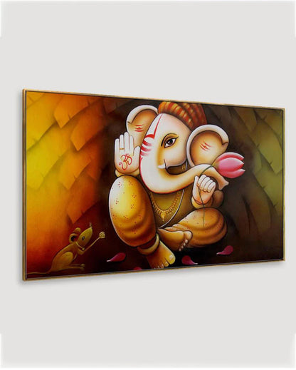 Auspicious Ganesha Floating Framed Canvas Wall Painting 24x12 inches