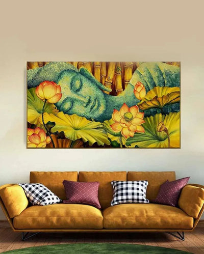 Vaastu Calming Buddha Forest Floating Framed Canvas Wall Painting 24x12 inches