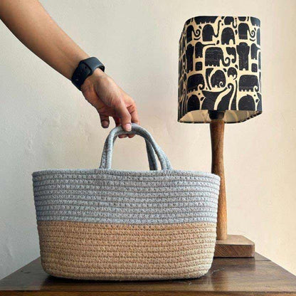 Elegant Handcrafted Grey & Beige Duotone Cotton Basket Default Title