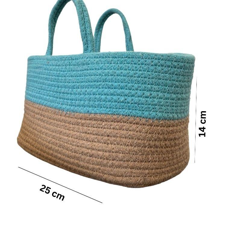 Precious Handcrafted Ice Blue & Beige Duotone Cotton Basket