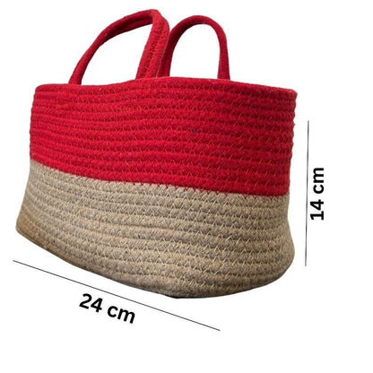 Lovely Handcrafted Red & Beige Duotone Cotton Basket