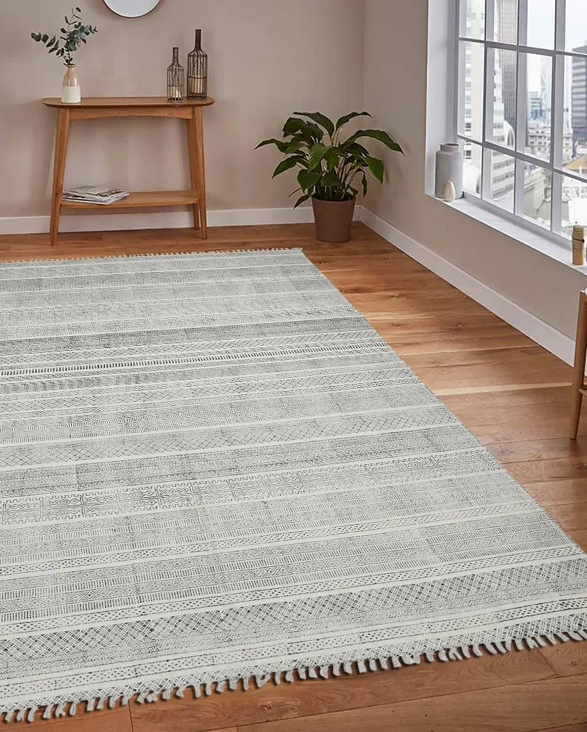 Woven Charcoal Geometric Pattern Hand Carpet | 8 x 5 Feet