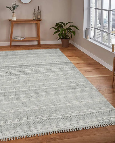 Woven Charcoal Geometric Pattern Hand Carpet | 8 x 5 Feet