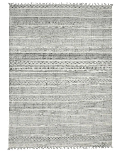 Woven Charcoal Geometric Pattern Hand Carpet | 8 x 5 Feet