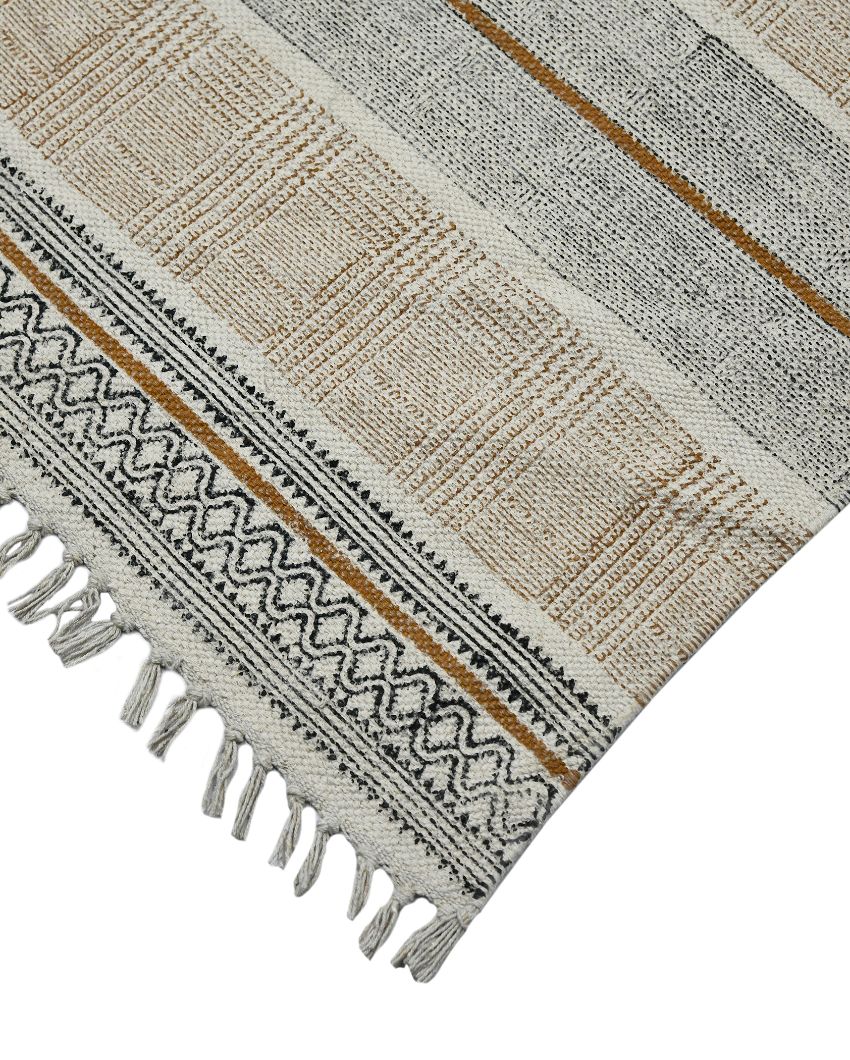 Brown Geometric Pattern Hand Woven Carpet | 8 x 5 Feet