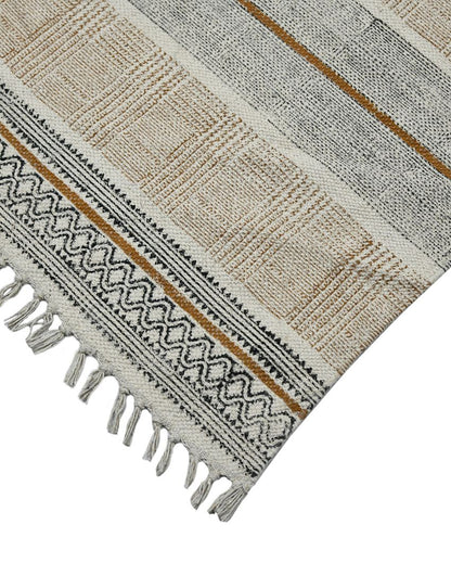 Brown Geometric Pattern Hand Woven Carpet | 8 x 5 Feet