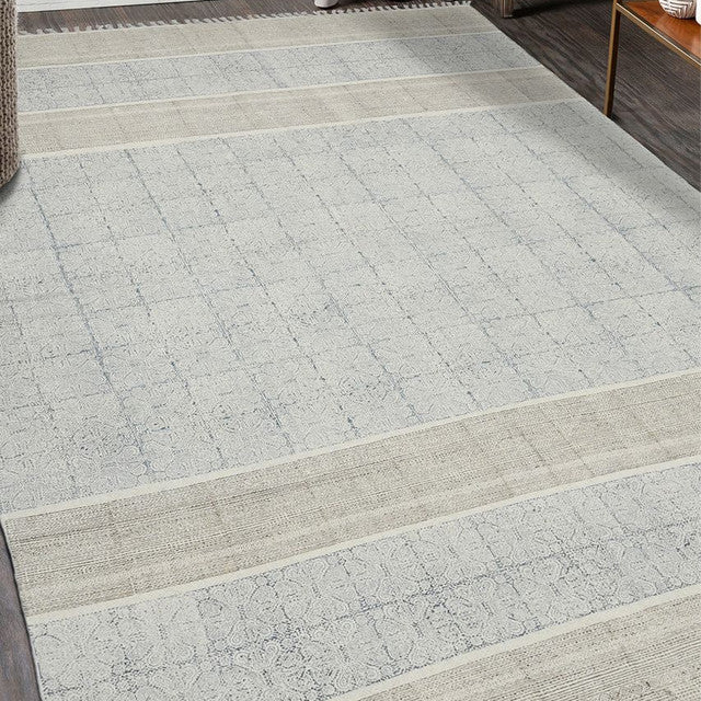 Stone Blue Geometric Pattern Hand Woven Carpet | 8 x 5 Feet