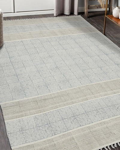 Stone Blue Geometric Pattern Hand Woven Carpet | 8 x 5 Feet