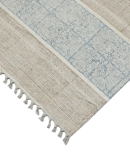 Stone Blue Geometric Pattern Hand Woven Carpet | 8 x 5 Feet