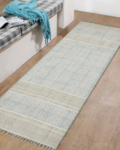 Stone Blue Geometric Pattern Hand Woven Carpet | 8 x 5 Feet