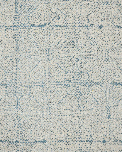 Stone Blue Geometric Pattern Hand Woven Carpet | 8 x 5 Feet