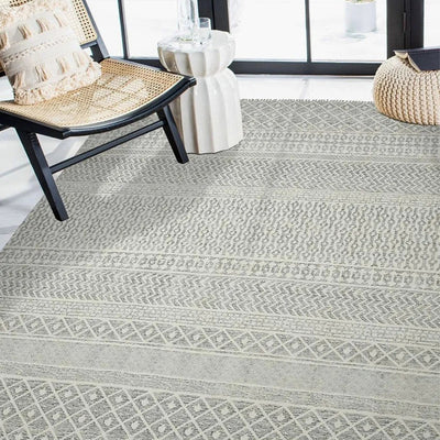 Grey Geometric Pattern Hand Woven Carpet | 8 x 5 Feet