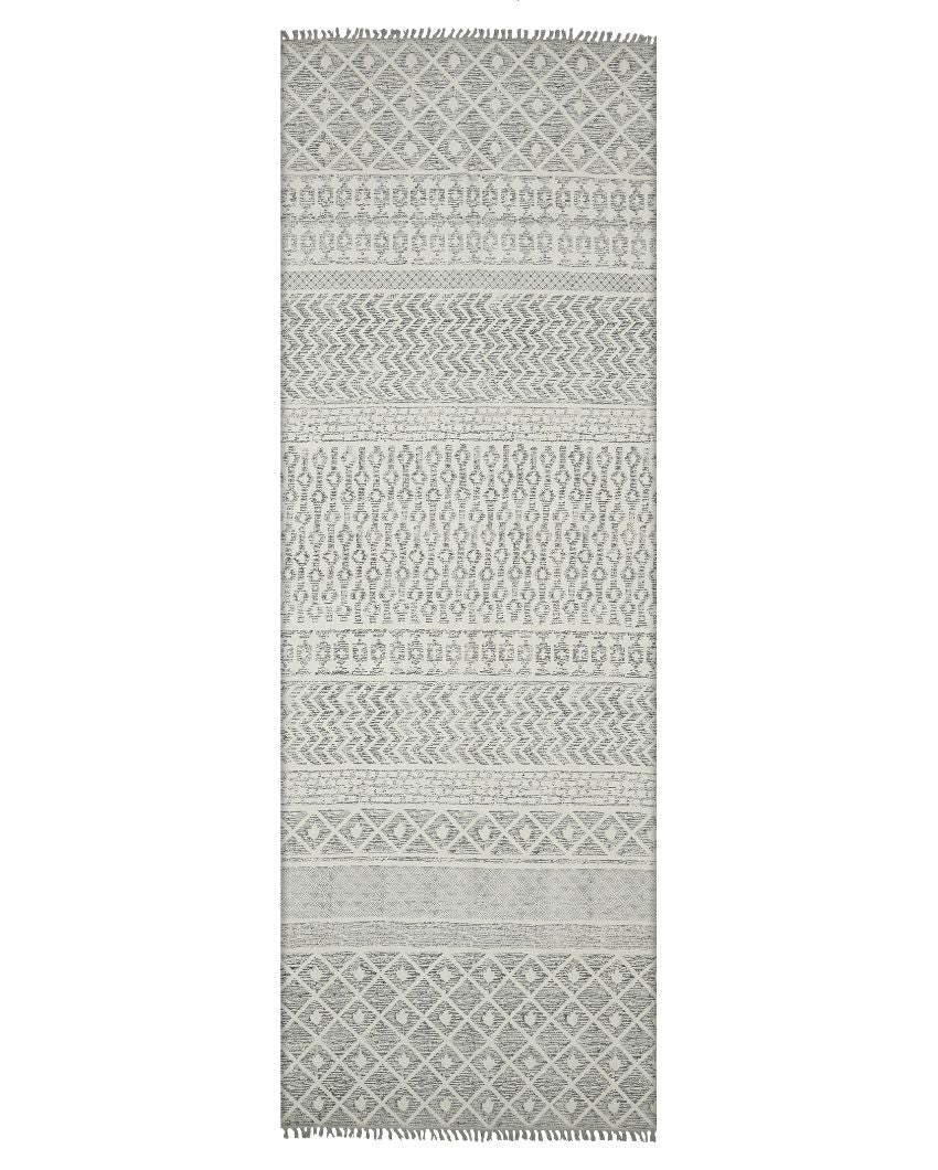 Grey Geometric Pattern Hand Woven Carpet | 8 x 5 Feet