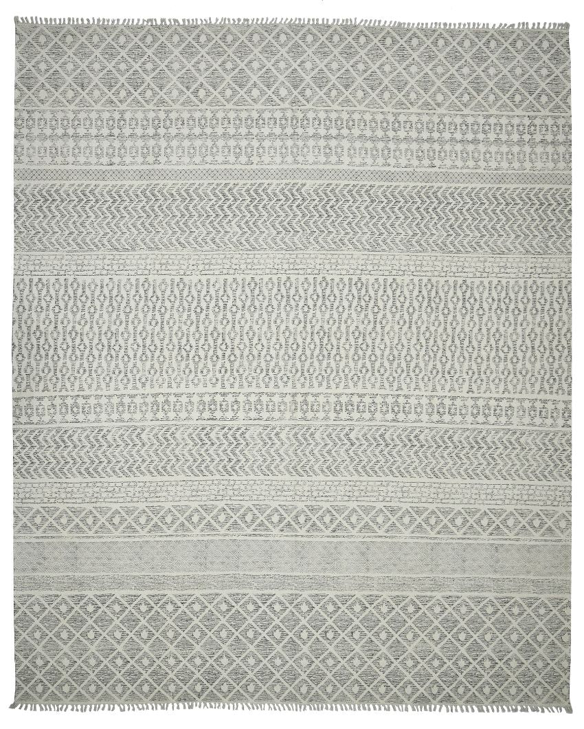 Grey Geometric Pattern Hand Woven Carpet | 8 x 5 Feet