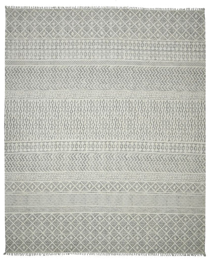 Grey Geometric Pattern Hand Woven Carpet | 8 x 5 Feet